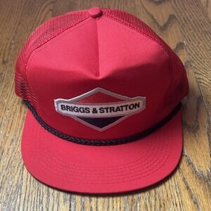 Vintage Briggs &‎ Stratton Hat Cap Snap Back Red Mesh Trucker Patch Mens 80s USA